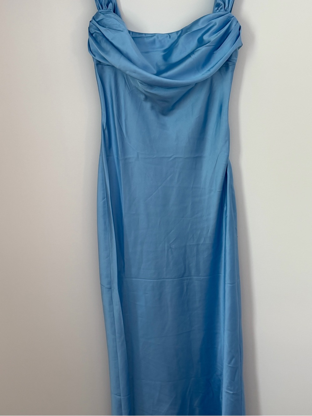 Light Blue Cowl Neck Satin Dress